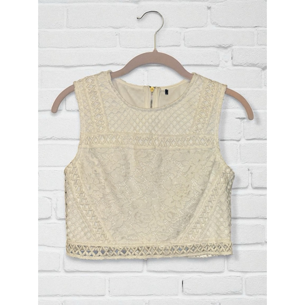 Forever 21 Women’s White Crocheted Cutout Cropped Tank Top Sleeveless Boho Y2K